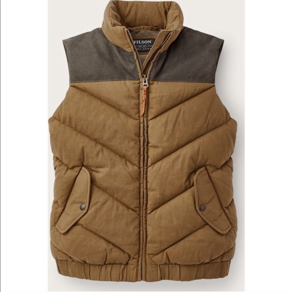 NWT RARE Discontinued Filson Antique Bronze with Leather Shoulder Down Vest